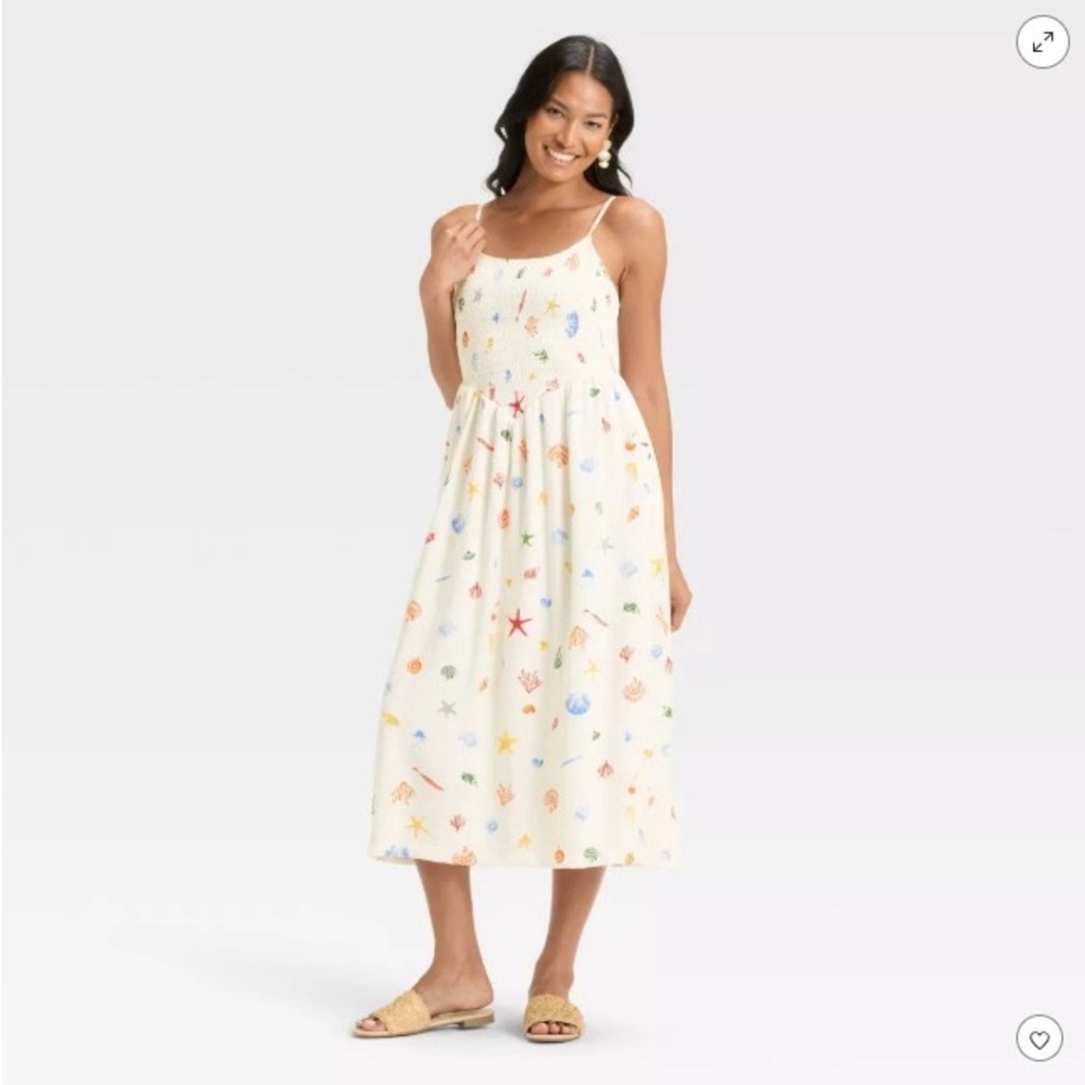 a new day Cream Midi Dress with Multicolor Seashell Print